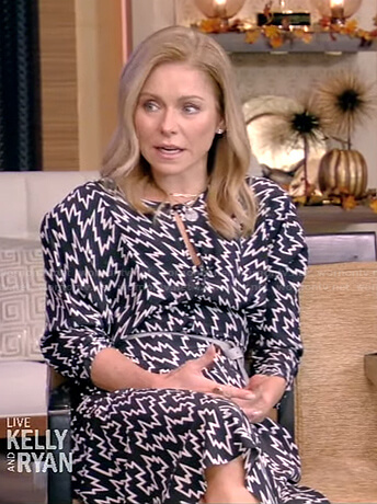 Kelly’s black printed dress on Live with Kelly and Ryan