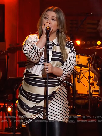 Kelly's mixed stripe mini dress on The Kelly Clarkson Show