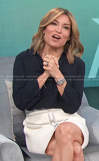 Kit’s white skirt with contrast stitching on Access Hollywood