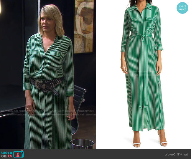 Cameron Stripe Long Silk Shirtdress by L'Agence worn by Nicole Walker (Arianne Zucker) on Days of our Lives