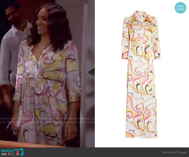 Cameron Silk Maxi Shirt Dress by L'Agence worn by Lani Price (Sal Stowers) on Days of our Lives