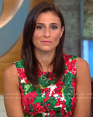 Laurie Segall’s red and green floral dress on CBS This Morning