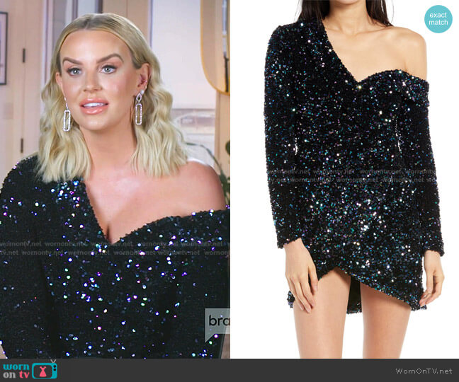One-Shoulder Long Sleeve Sequin Cluster Velvet Dress by Lavish Alice worn by Whitney Rose on The Real Housewives of Salt Lake City
