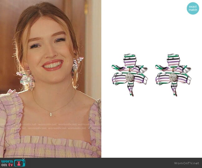 Crystal Lily Drop Earrings by Lele Sadoughi worn by Kirby Anders (Maddison Brown) on Dynasty