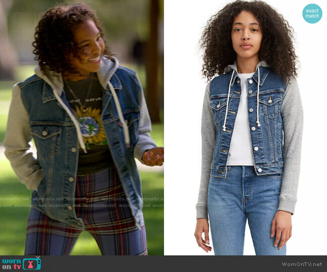 WornOnTV: Angie’s sunflower t-shirt and hooded denim jacket on The L ...