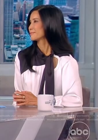 Lisa Ling’s contrast tie neck dress on The View