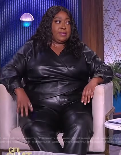 Loni’s black leather wrap top on The Real