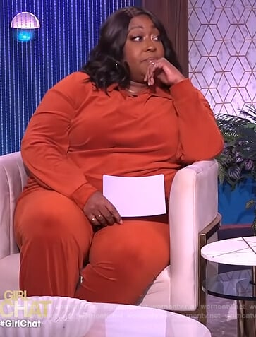 Loni’s orange corduroy sweater and pants on The Real