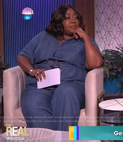 Loni’s denim belted jumpsuit on The Real