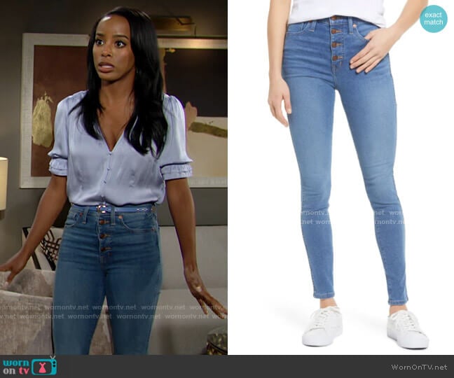 Madewell Button Front High Waist Skinny Jeans worn by Imani Benedict (Leigh-Ann Rose) on The Young and the Restless