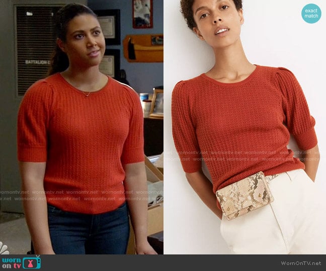 Madewell Pointelle Puff-Sleeve Sweater Tee worn by Kylie Estevez (Katelynn Shennett) on Chicago Fire