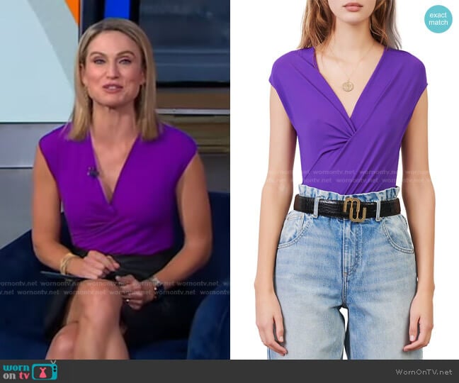 Tender Draped Stretch Bodysuit by Maje worn by Amy Robach on Good Morning America