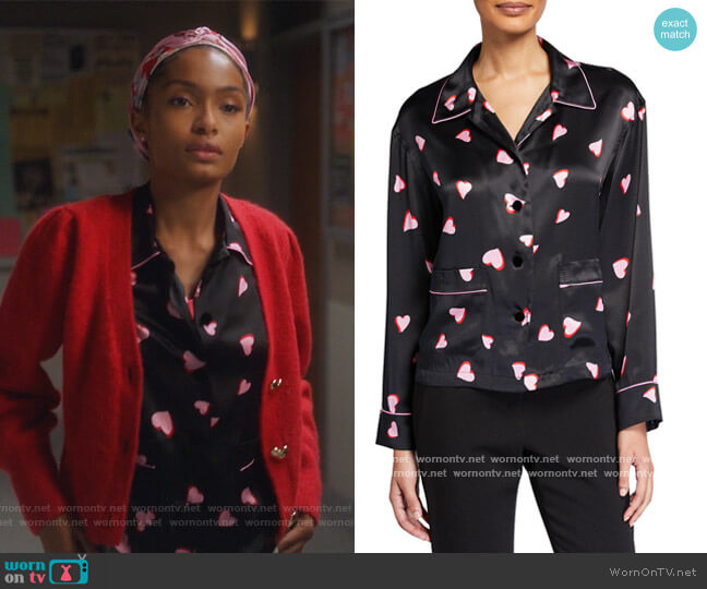 Heart Print Pajama Top by Marc Jacobs worn by Zoey Johnson (Yara Shahidi) on Grown-ish