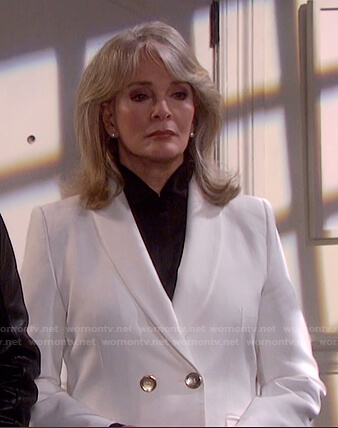 Marlena's white double breasted blazer on Days of our Lives: Beyond Salem