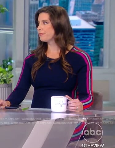 Mary Katharine Ham’s blue dress with side stripes on The View