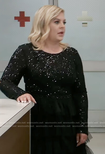 Maxie's black sequin embellished gown on General Hospital