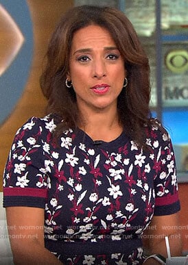 Michelle Miller's navy floral dress on CBS This Mornings Saturday