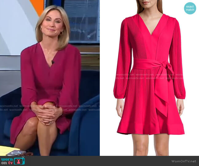 WornOnTV: Amy’s pink pleated v-neck dress on Good Morning America | Amy ...