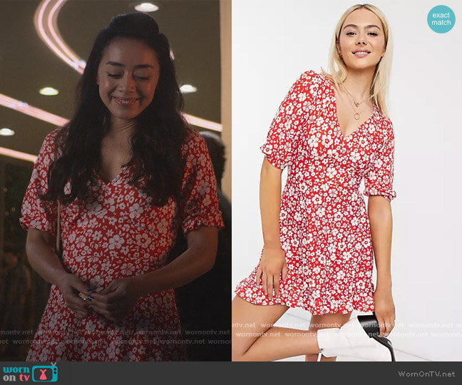 Miss Selfridge fit & flare mini dress in red floral by ASOS worn by Ella Lopez (Aimee Garcia) on Lucifer