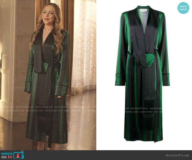 Striped Draped Midi Dress by Monse worn by Fallon Carrington (Elizabeth Gillies) on Dynasty