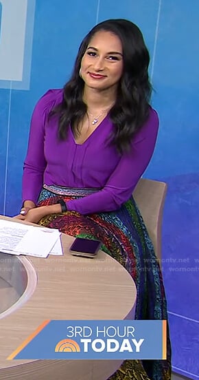 Morgan Radford’s rainbow snake print skirt on Today