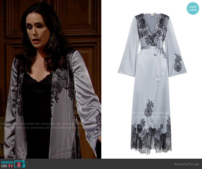 Myla Pansy Gardens Chantilly lace-paneled stretch-silk satin robe worn by Quinn Fuller (Rena Sofer) on The Bold and the Beautiful