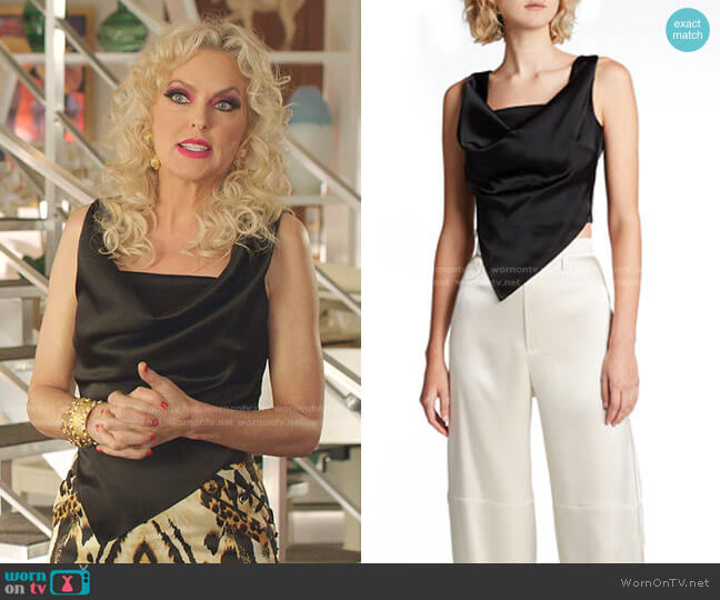 Petra Cowl-Neck Handkerchief Top by Nanushka worn by Alexis Carrington (Elaine Hendrix) on Dynasty