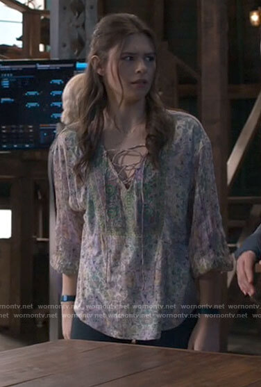 Nia's floral embroidered lace-up top on Supergirl