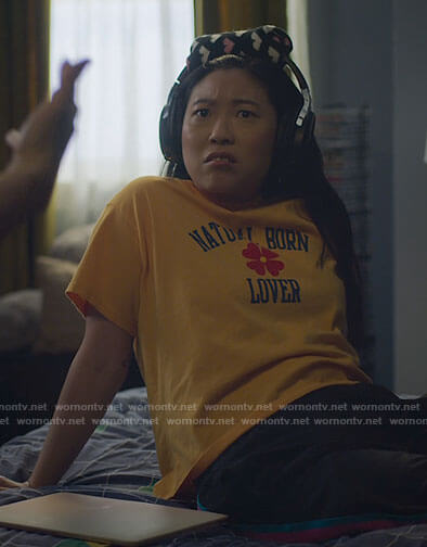 Nora's Natural Born Lover t-shirt on Awkwafina is Nora From Queens