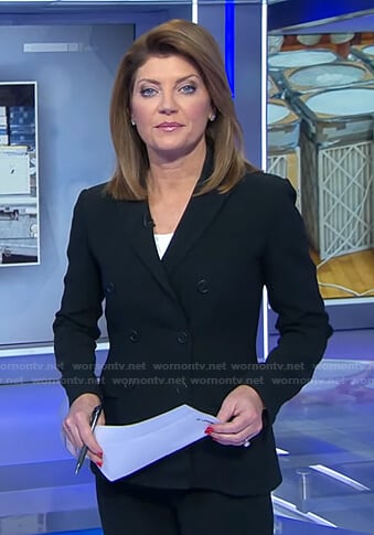 Norah’s black double breasted blazer on CBS Evening News