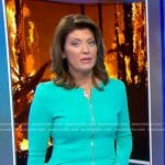 Norah’s mint green peplum zip jacket on CBS Evening News