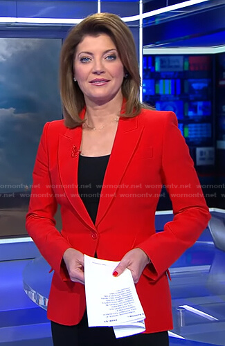 Norah’s red blazer on CBS Evening News