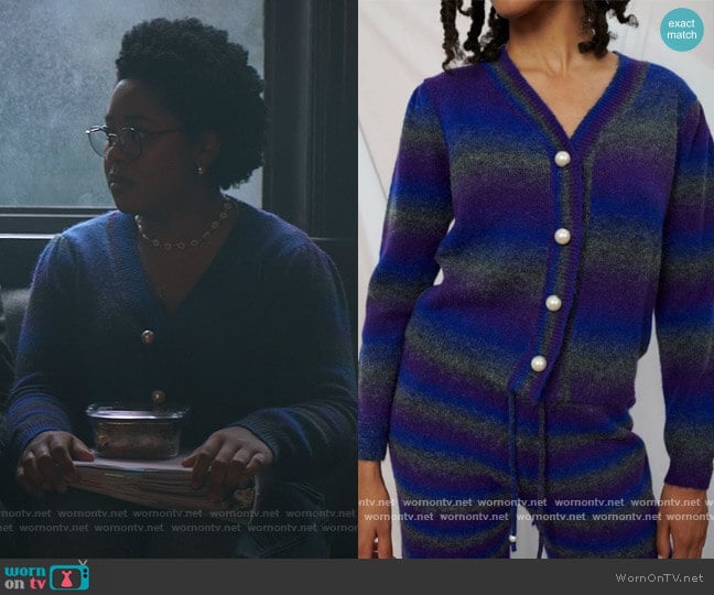 Hilda Dark Ombre Cardigan by Olivia Rubin worn by Beth Chapel (Anjelika Washington) on Stargirl