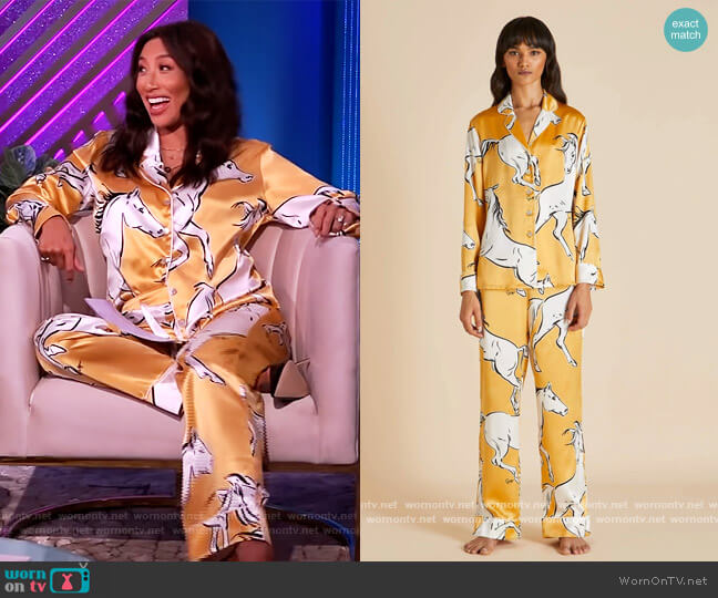 Lila Contessa Silk Pajamas by Olivia von Halle worn by Jeannie Mai on The Real