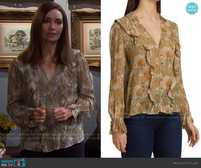 Tessa Ruffled Floral Silk Blouse by Paige worn by Gwen Rizczech (Emily O'Brien) on Days of our Lives