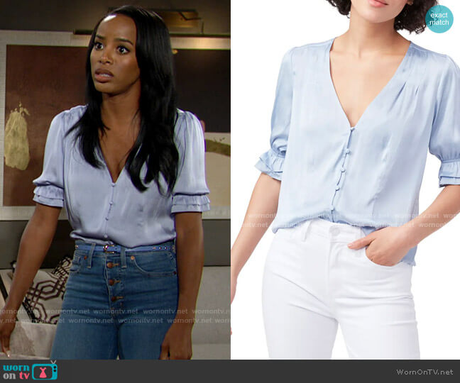 WornOnTV: Imani’s light blue v-neck top and jeans on The Young and the ...