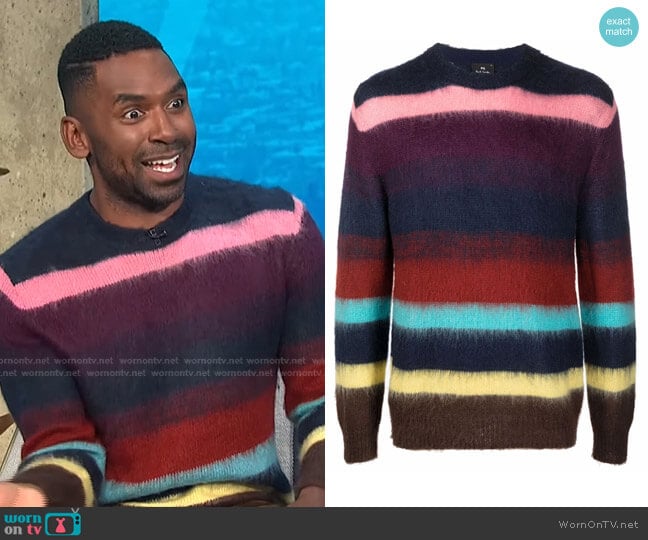 Artist-Stripe Knitted Jumper by PS Paul Smith worn by Justin Sylvester on E! News