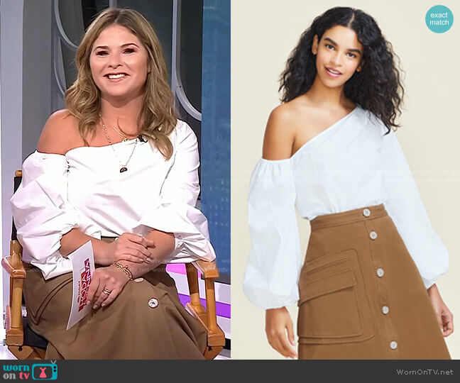 Cotton Poplin One Shoulder Top by Pearl by Lela Rose worn by Jenna Bush Hager on Today