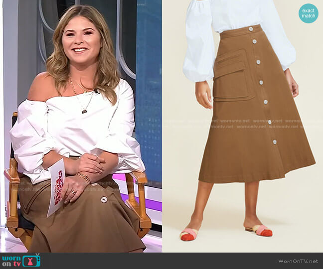 Stretch Cotton Button Front Skirt by Pearl by Lela Rose worn by Jenna Bush Hager on Today