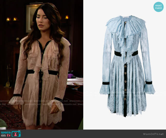 Philosophy Di Lorenzo Serafini Lace Ruffle Shirt Dress worn by Steffy Forrester (Jacqueline MacInnes Wood) on The Bold and the Beautiful