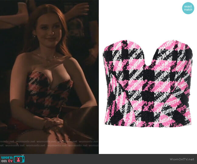 Check Boucle Corset Top by Philosophy Di Lorenzo Serafini worn by Cheryl Blossom (Madelaine Petsch) on Riverdale