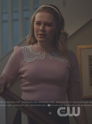 Polly’s pink lace inset top on Riverdale