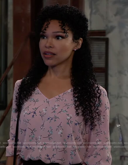 Portia’s pink floral top on General Hospital