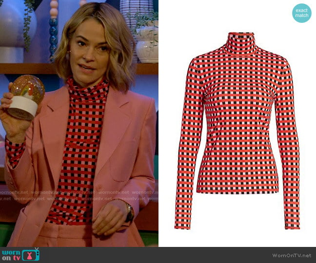 Proenza Schouler Multicolor Gingham Jersey Long Sleeve Turtleneck worn by Alice Pieszecki (Leisha Hailey) on The L Word Generation Q