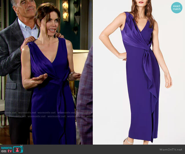 Rachel Zoe Satin Draped Sleeveless Dress worn by Victoria Newman (Amelia Heinle) on The Young and the Restless