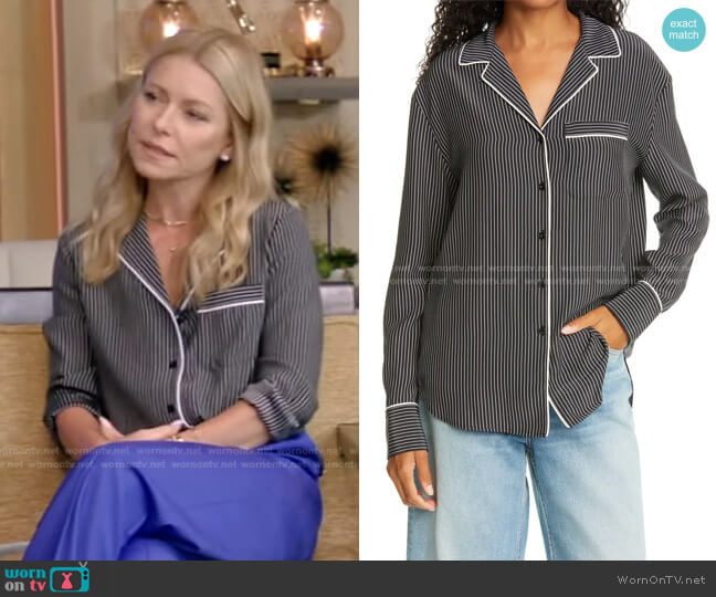 Luca Silk Pajama Top by Rag & Bone worn by Kelly Ripa on Live with Kelly and Mark