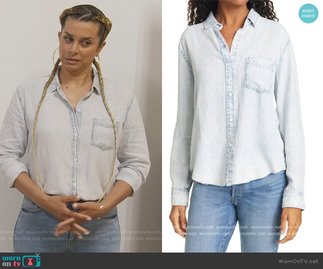 Ingrid Raw Hem Chambray Shirt by Rails worn by Robyn Dixon on The Real Housewives of Potomac