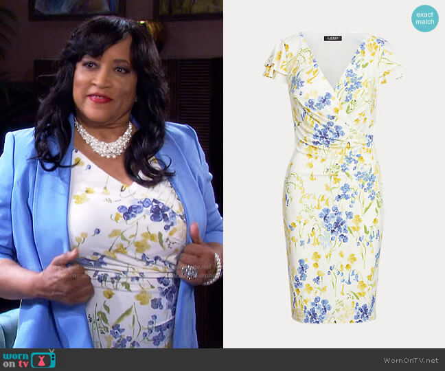 Floral Jersey Surplice Dress by Ralph Lauren worn by Paulina Price (Jackée Harry) on Days of our Lives