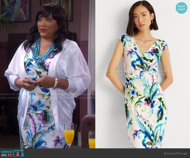 Paisley Pleated Jersey Dress by Lauren Ralph Lauren worn by Paulina Price (Jackée Harry) on Days of our Lives