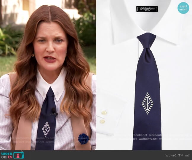 Monogram Silk Tie by Ralph Lauren worn by Drew Barrymore on The Drew Barrymore Show